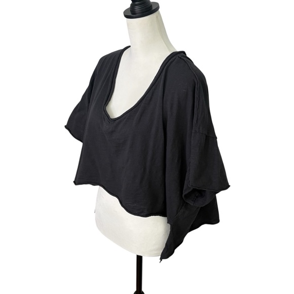 Free People We The Free Cally Tee Size S Oversized Cropped Lived-In Black Cotton - Picture 3 of 10
